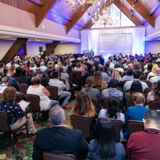 overhead shot of session attendees at a session